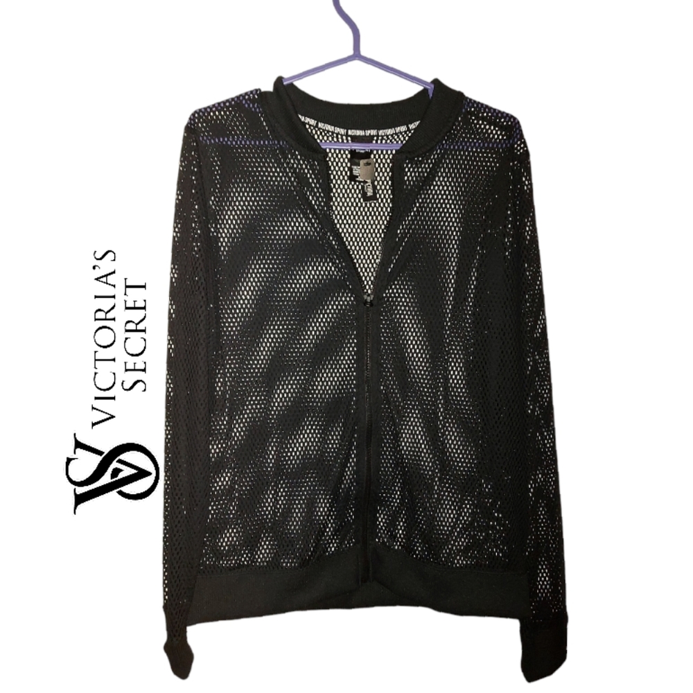 NWT Victoria's Secret Spot Black Mesh Zip Jacket